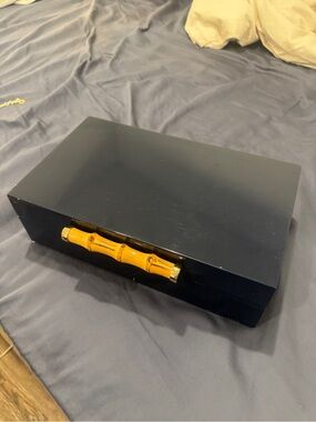 Mark & Graham Navy Jewelry Box with Bamboo Accent